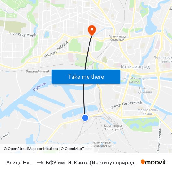 Улица Нансена (Из Центра) to БФУ им. И. Канта (Институт природопользования, терр. развития и градостроительства) map