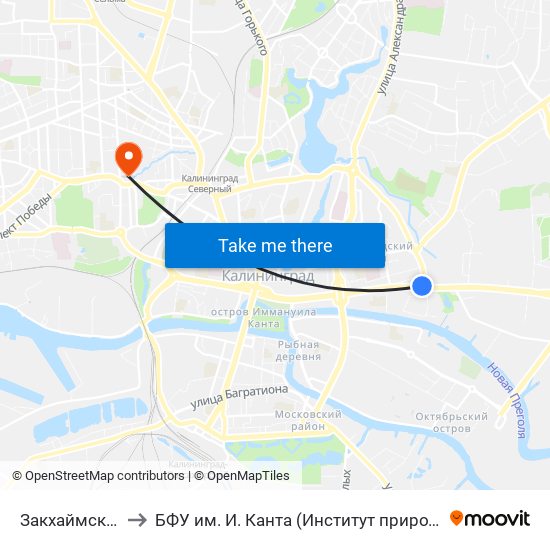 Закхаймские Ворота (В Центр) to БФУ им. И. Канта (Институт природопользования, терр. развития и градостроительства) map