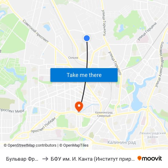 Бульвар Франца Лефорта (В Центр) to БФУ им. И. Канта (Институт природопользования, терр. развития и градостроительства) map