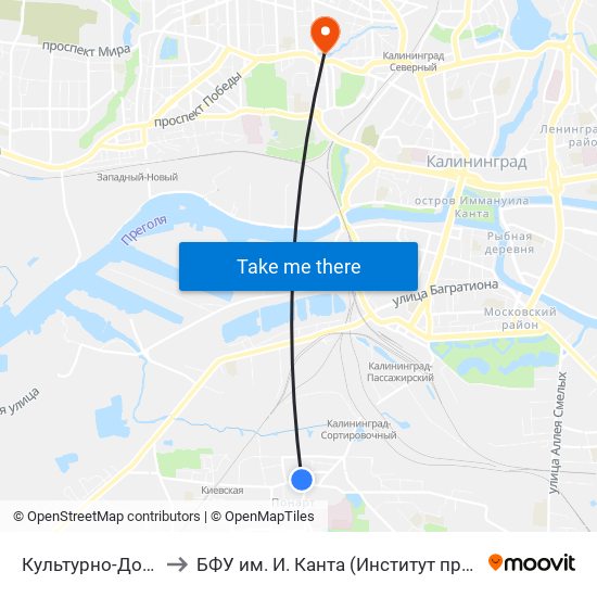 Культурно-Досуговый Центр (Кдц,В Центр) to БФУ им. И. Канта (Институт природопользования, терр. развития и градостроительства) map