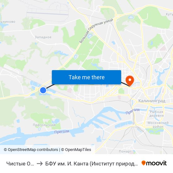 Чистые Озёра (Из Центра) to БФУ им. И. Канта (Институт природопользования, терр. развития и градостроительства) map