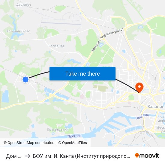 Дом Культуры to БФУ им. И. Канта (Институт природопользования, терр. развития и градостроительства) map