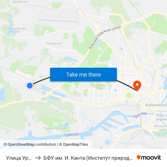 Улица Урицкого (В Центр) to БФУ им. И. Канта (Институт природопользования, терр. развития и градостроительства) map