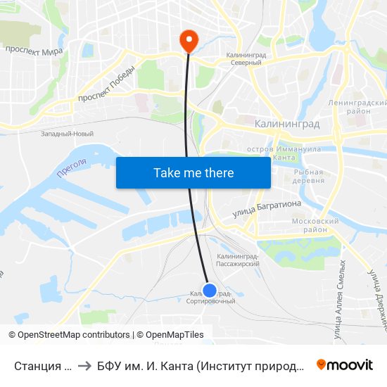 Станция Сортировочная to БФУ им. И. Канта (Институт природопользования, терр. развития и градостроительства) map