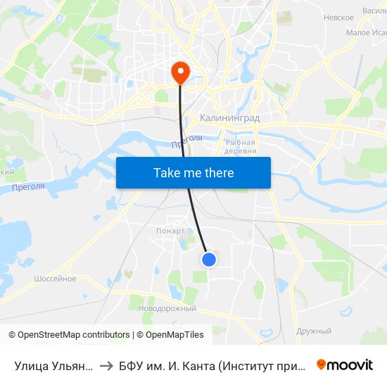 Улица Ульяны Громовой (Из Центра) to БФУ им. И. Канта (Институт природопользования, терр. развития и градостроительства) map