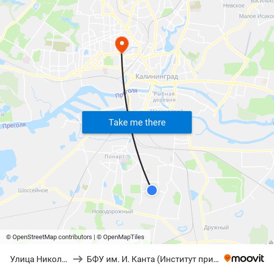 Улица Николая Карамзина (Из Центра) to БФУ им. И. Канта (Институт природопользования, терр. развития и градостроительства) map