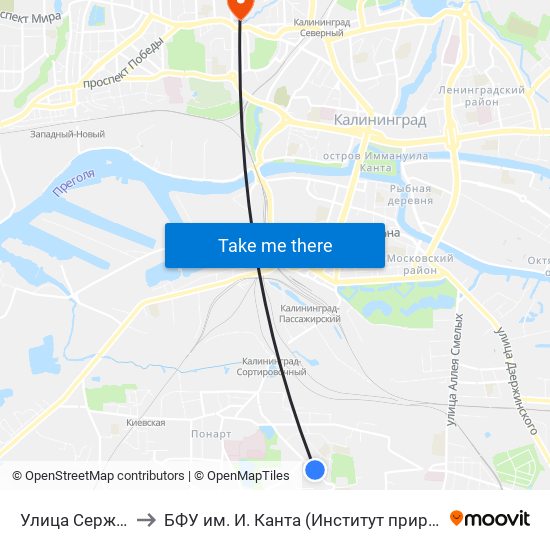 Улица Сержанта Щедина (В Центр) to БФУ им. И. Канта (Институт природопользования, терр. развития и градостроительства) map