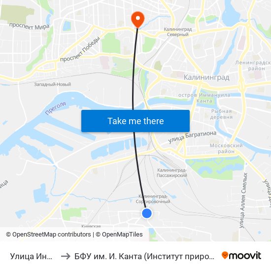 Улица Инженерная (В Центр) to БФУ им. И. Канта (Институт природопользования, терр. развития и градостроительства) map