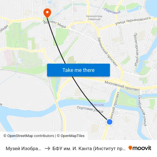 Музей Изобразительных Искусств (В Центр) to БФУ им. И. Канта (Институт природопользования, терр. развития и градостроительства) map