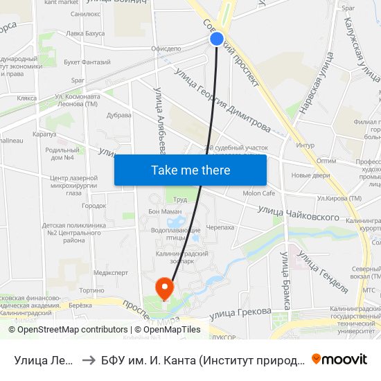Улица Лейтенанта Яналова to БФУ им. И. Канта (Институт природопользования, терр. развития и градостроительства) map
