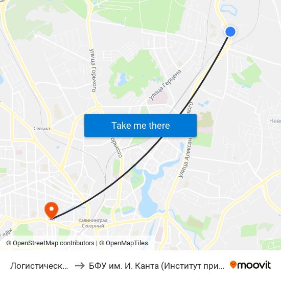 Логистический Центр (По Требованию) to БФУ им. И. Канта (Институт природопользования, терр. развития и градостроительства) map