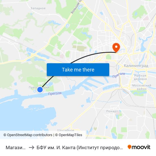 Магазин (Из Центра) to БФУ им. И. Канта (Институт природопользования, терр. развития и градостроительства) map