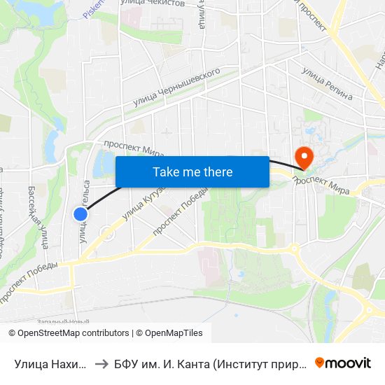 Улица Нахимова (На Ул. Энгельса) to БФУ им. И. Канта (Институт природопользования, терр. развития и градостроительства) map