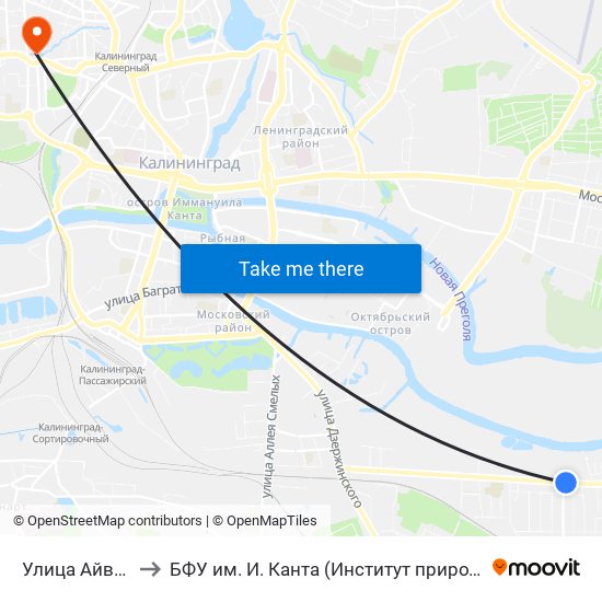 Улица Айвазовского (В Центр) to БФУ им. И. Канта (Институт природопользования, терр. развития и градостроительства) map