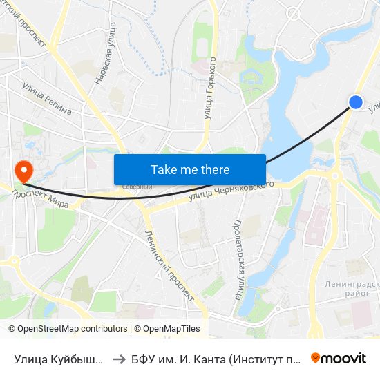 Улица Куйбышева (На Ул. Невского, Из Центра) to БФУ им. И. Канта (Институт природопользования, терр. развития и градостроительства) map