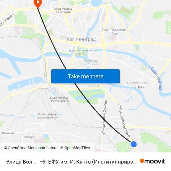 Улица Волочаевская (В Центр) to БФУ им. И. Канта (Институт природопользования, терр. развития и градостроительства) map