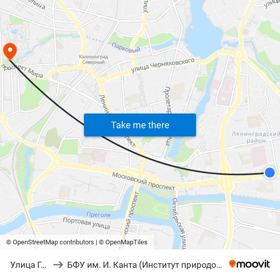 Улица Грига (В Центр) to БФУ им. И. Канта (Институт природопользования, терр. развития и градостроительства) map