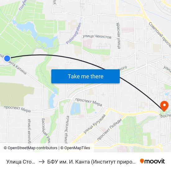 Улица Столярная (Из Центра) to БФУ им. И. Канта (Институт природопользования, терр. развития и градостроительства) map