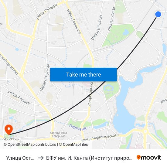 Улица Островского (В Центр) to БФУ им. И. Канта (Институт природопользования, терр. развития и градостроительства) map