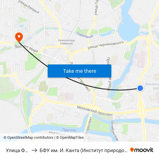 Улица Фрунзе (В Центр) to БФУ им. И. Канта (Институт природопользования, терр. развития и градостроительства) map