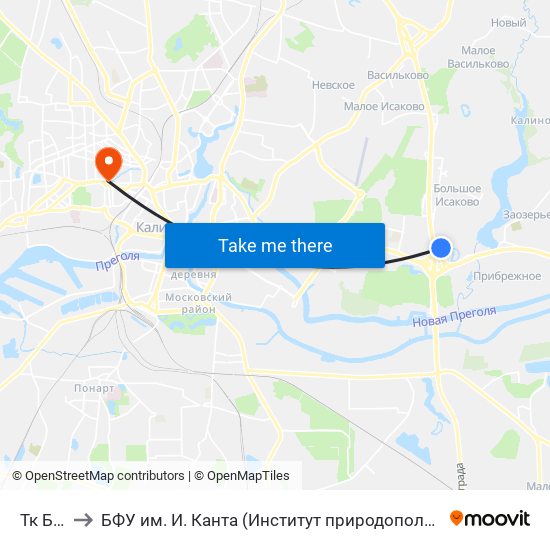 Тк Бауцентр to БФУ им. И. Канта (Институт природопользования, терр. развития и градостроительства) map