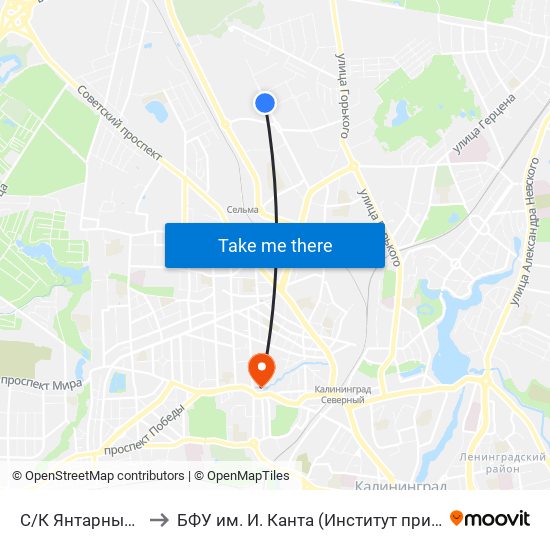 С/К Янтарный (По Требованию, В Центр) to БФУ им. И. Канта (Институт природопользования, терр. развития и градостроительства) map