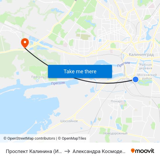 Проспект Калинина (Из Центра) to Александра Космодемьянского map