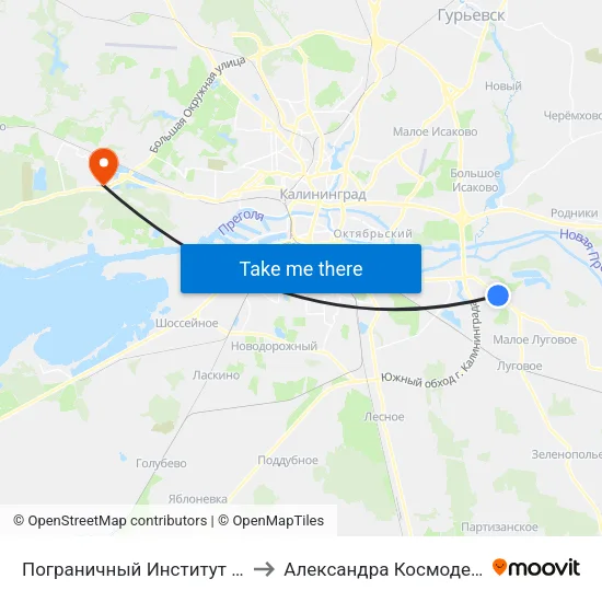 Пограничный Институт (Из Центра) to Александра Космодемьянского map