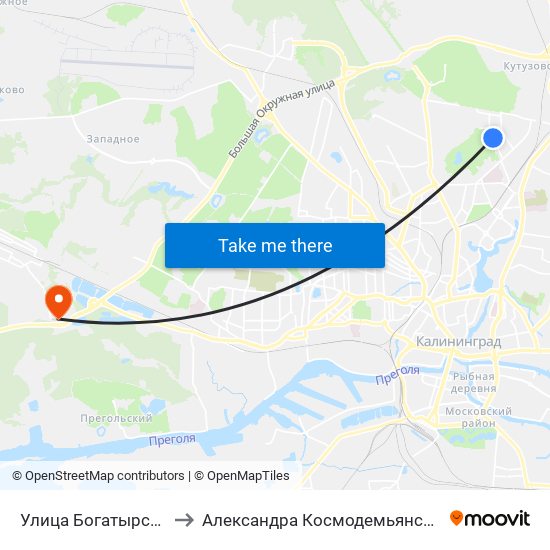 Улица Богатырская to Александра Космодемьянского map