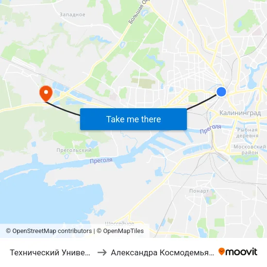 Технический Университет to Александра Космодемьянского map