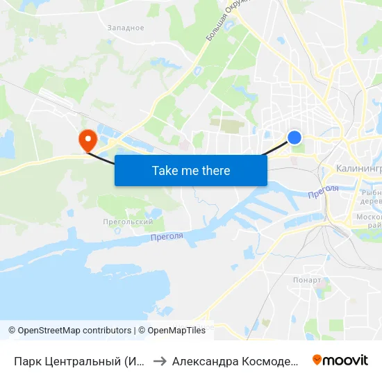 Парк Центральный (Из Центра) to Александра Космодемьянского map