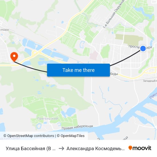 Улица Бассейная (В Центр) to Александра Космодемьянского map