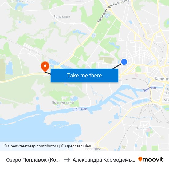 Озеро Поплавок (Конечная) to Александра Космодемьянского map