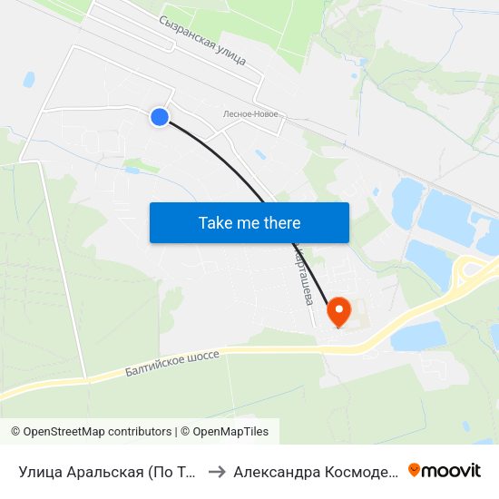 Улица Аральская (По Требованию) to Александра Космодемьянского map