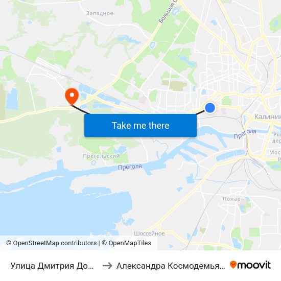 Улица Дмитрия Донского to Александра Космодемьянского map