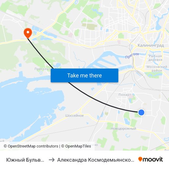 Южный Бульвар to Александра Космодемьянского map