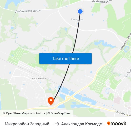 Микрорайон Западный (Конечная) to Александра Космодемьянского map