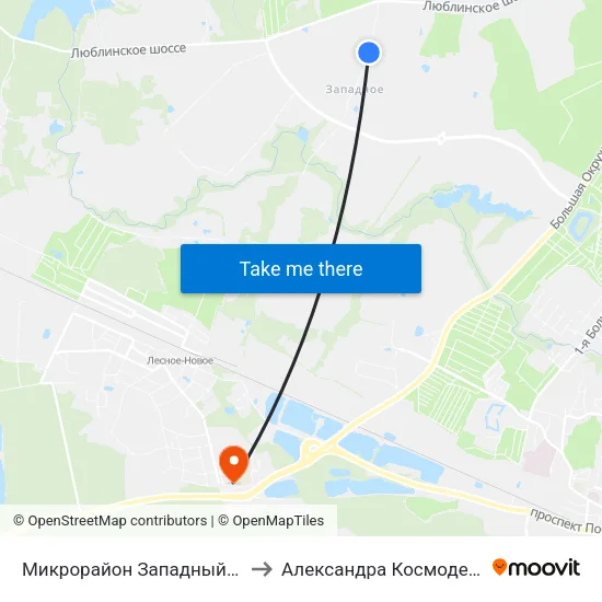 Микрорайон Западный (Конечная) to Александра Космодемьянского map