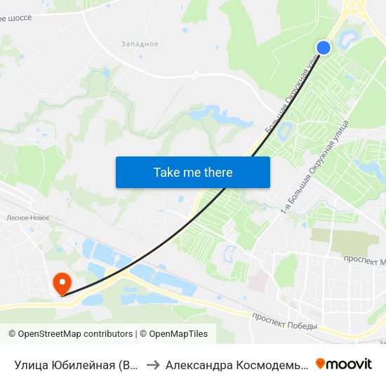 Улица Юбилейная (В Центр) to Александра Космодемьянского map