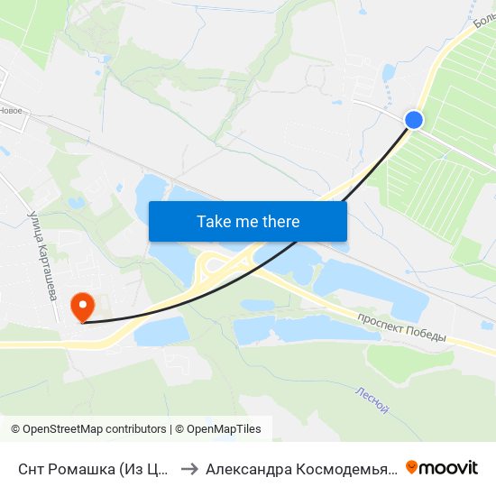 Снт Ромашка (Из Центра) to Александра Космодемьянского map