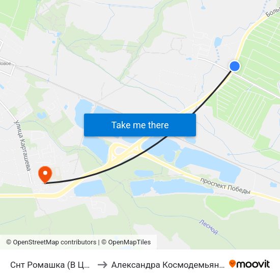 Снт Ромашка (В Центр) to Александра Космодемьянского map