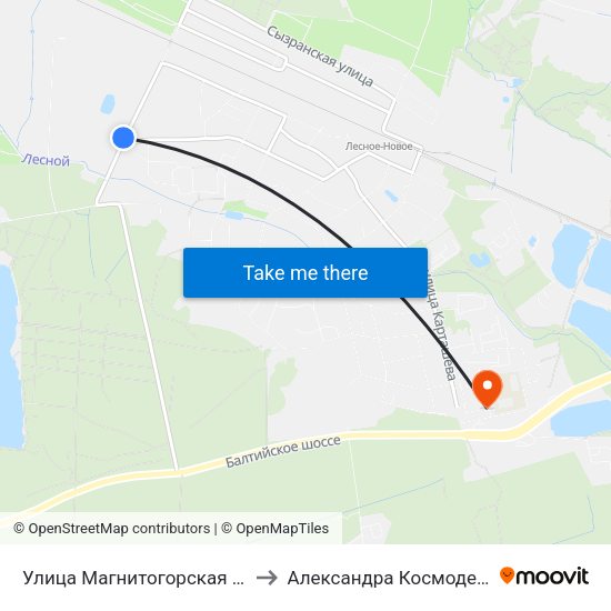 Улица Магнитогорская (Из Центра) to Александра Космодемьянского map
