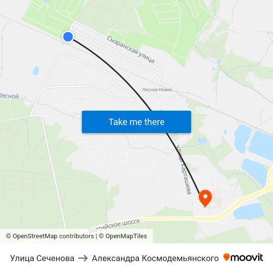 Улица Сеченова to Александра Космодемьянского map