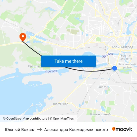 Южный Вокзал to Александра Космодемьянского map