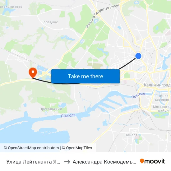 Улица Лейтенанта Яналова to Александра Космодемьянского map