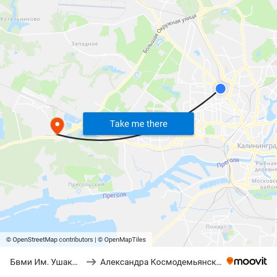 Бвми Им. Ушакова to Александра Космодемьянского map