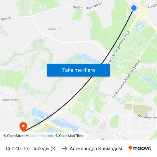 Снт 40 Лет Победы (Конечная) to Александра Космодемьянского map