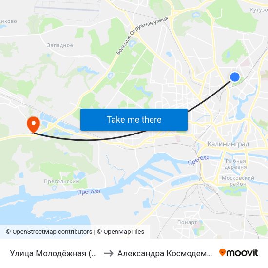 Улица Молодёжная (В Центр) to Александра Космодемьянского map