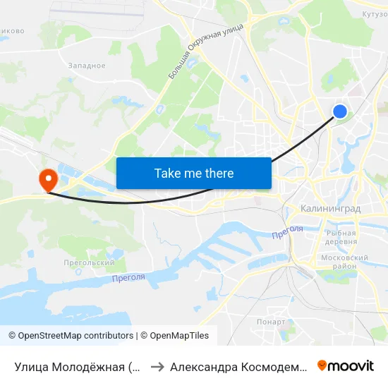 Улица Молодёжная (В Центр) to Александра Космодемьянского map