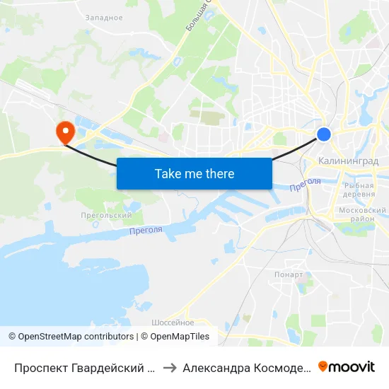 Проспект Гвардейский (Из Центра) to Александра Космодемьянского map